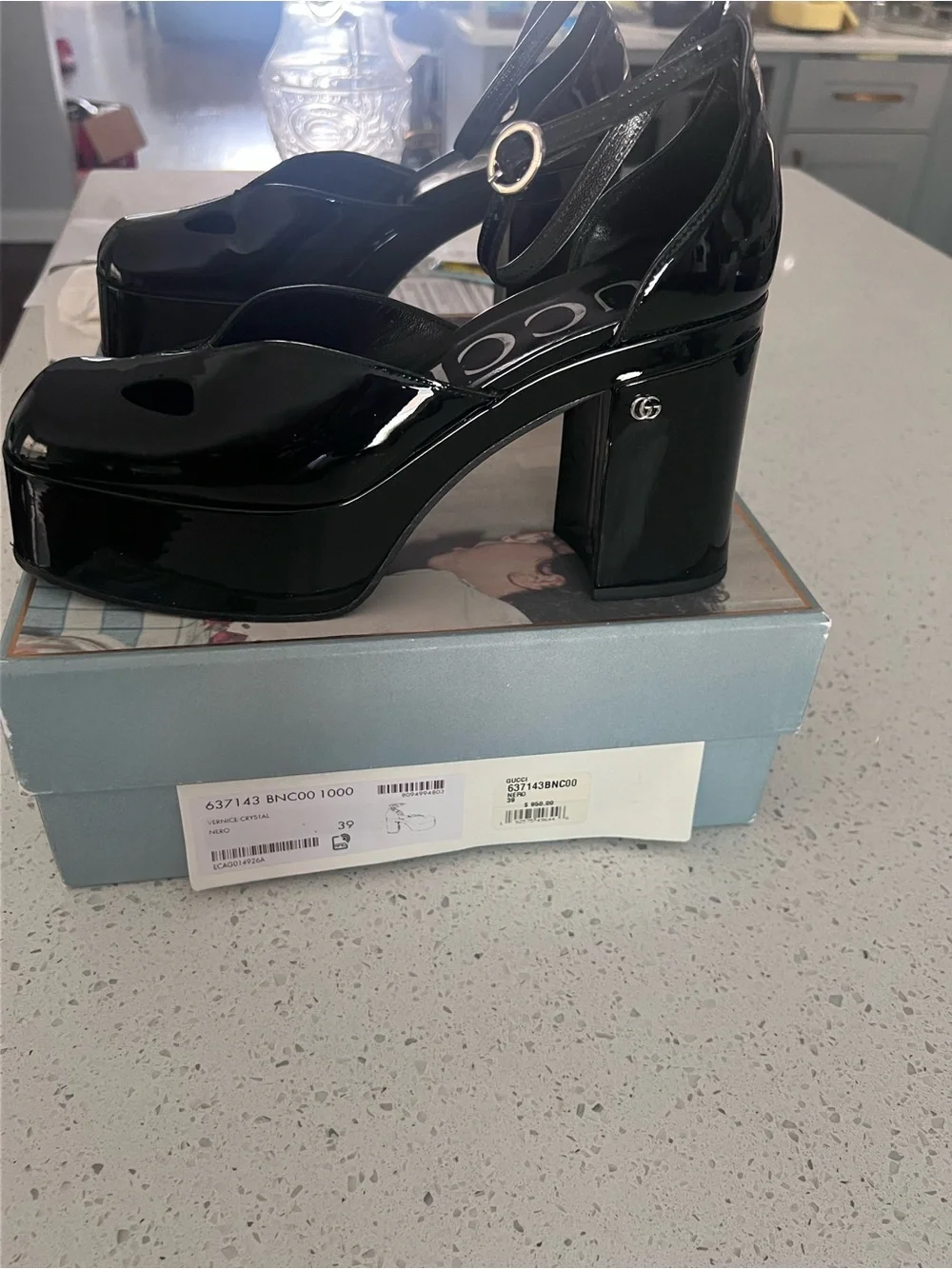 Gucci Black Patent Platform Mary Jane Heels